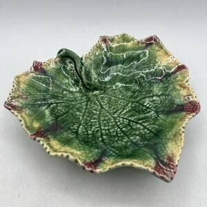 Vintage Bordallo Pinheiro Grape Leaf Candy Dish Autumn 7.25" Portugal Majolica